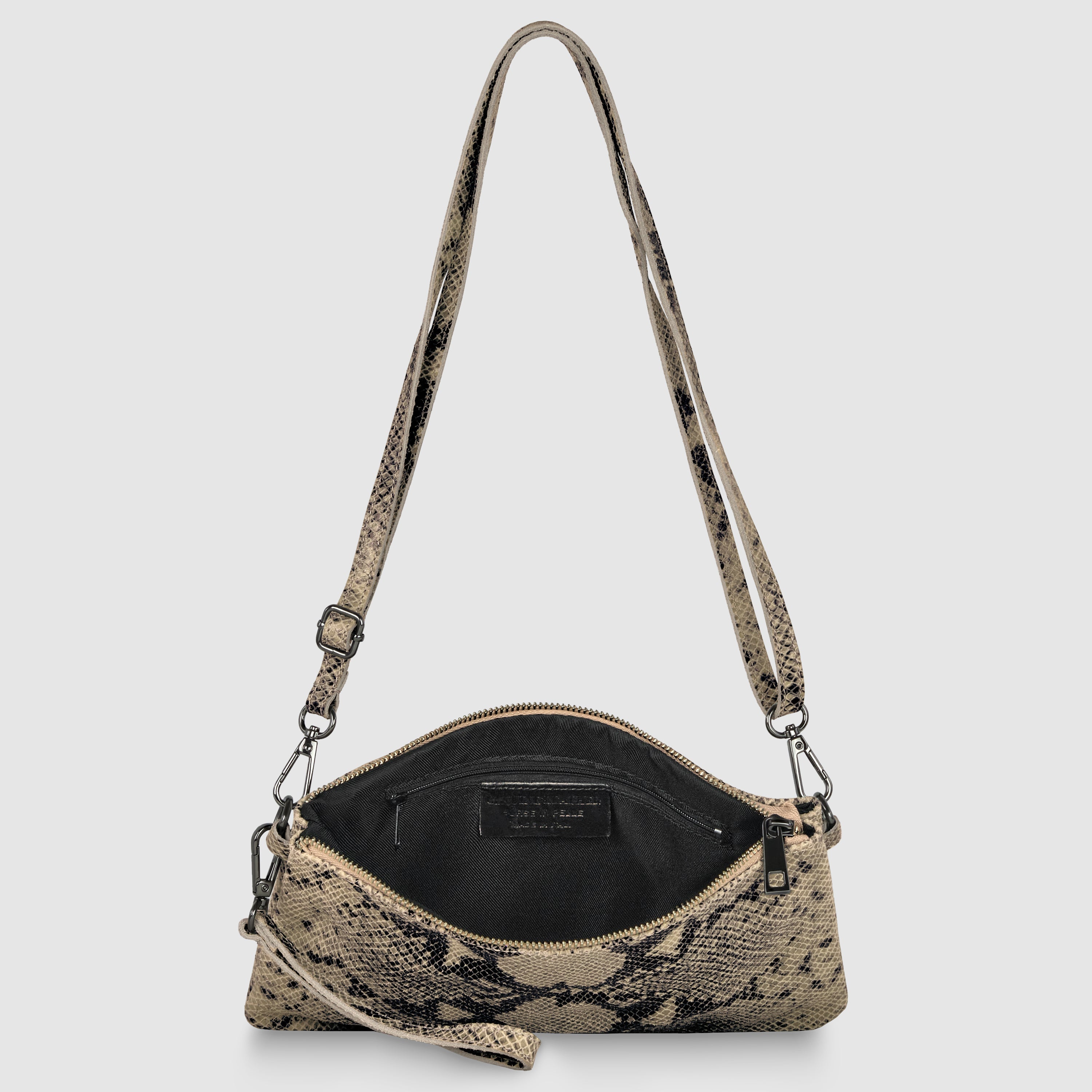 Italian Genuine Python-print Suede Crossbody Bag 111301