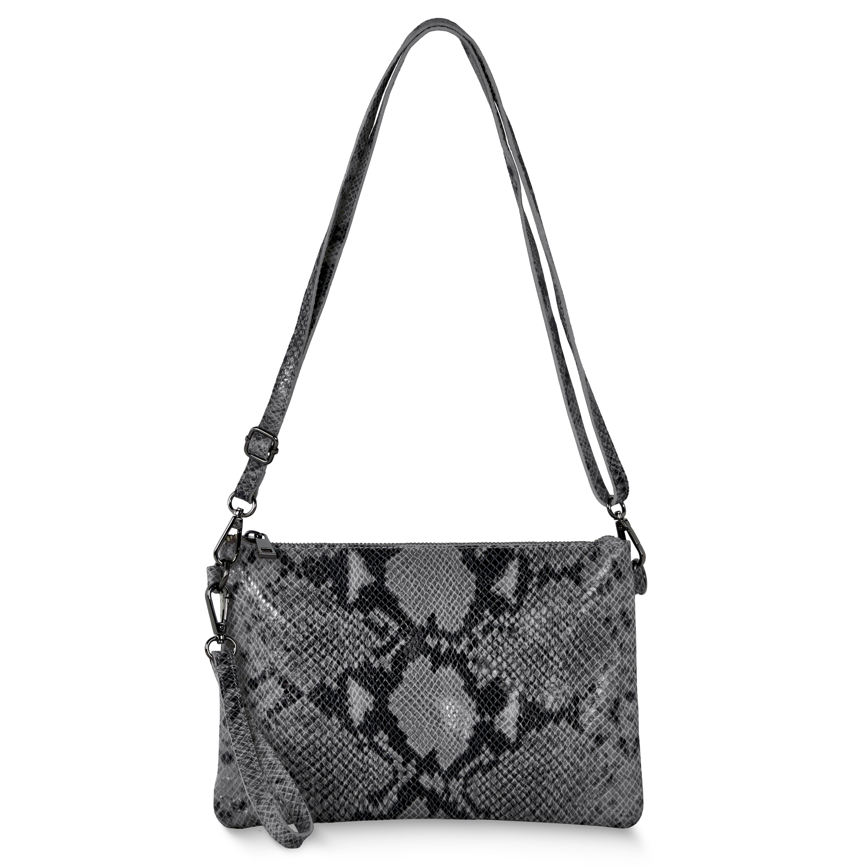 Italian Genuine Python-print Suede Crossbody Bag 111301
