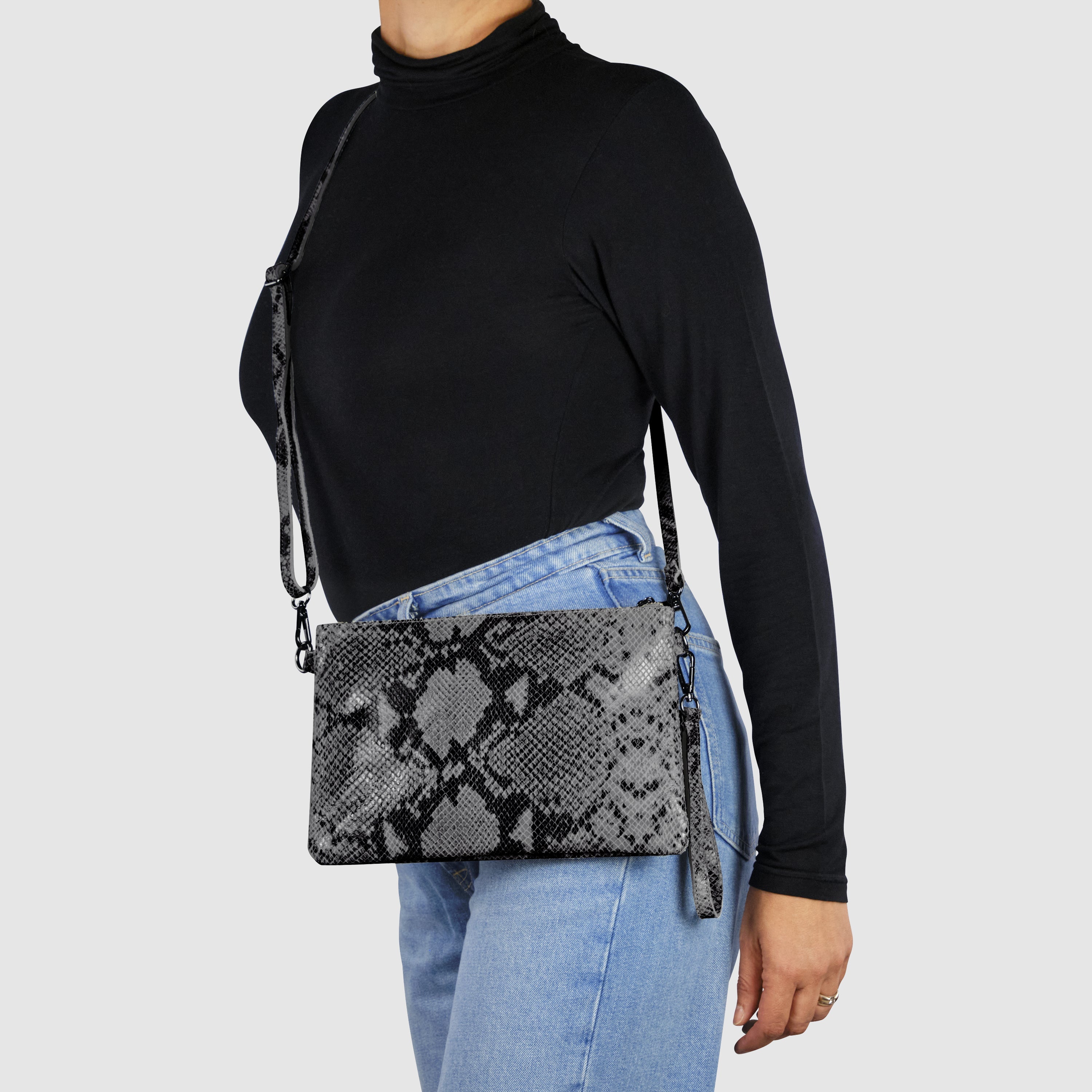 Italian Genuine Python-print Suede Crossbody Bag 111301