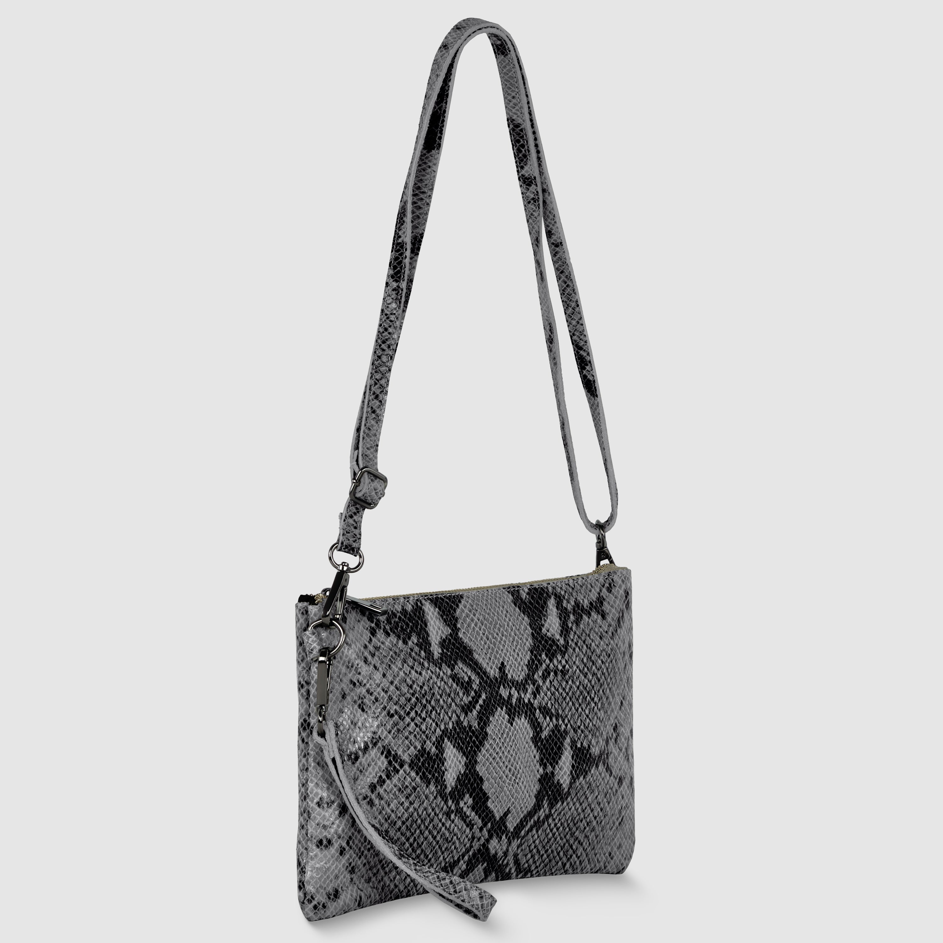 Italian Genuine Python-print Suede Crossbody Bag 111301