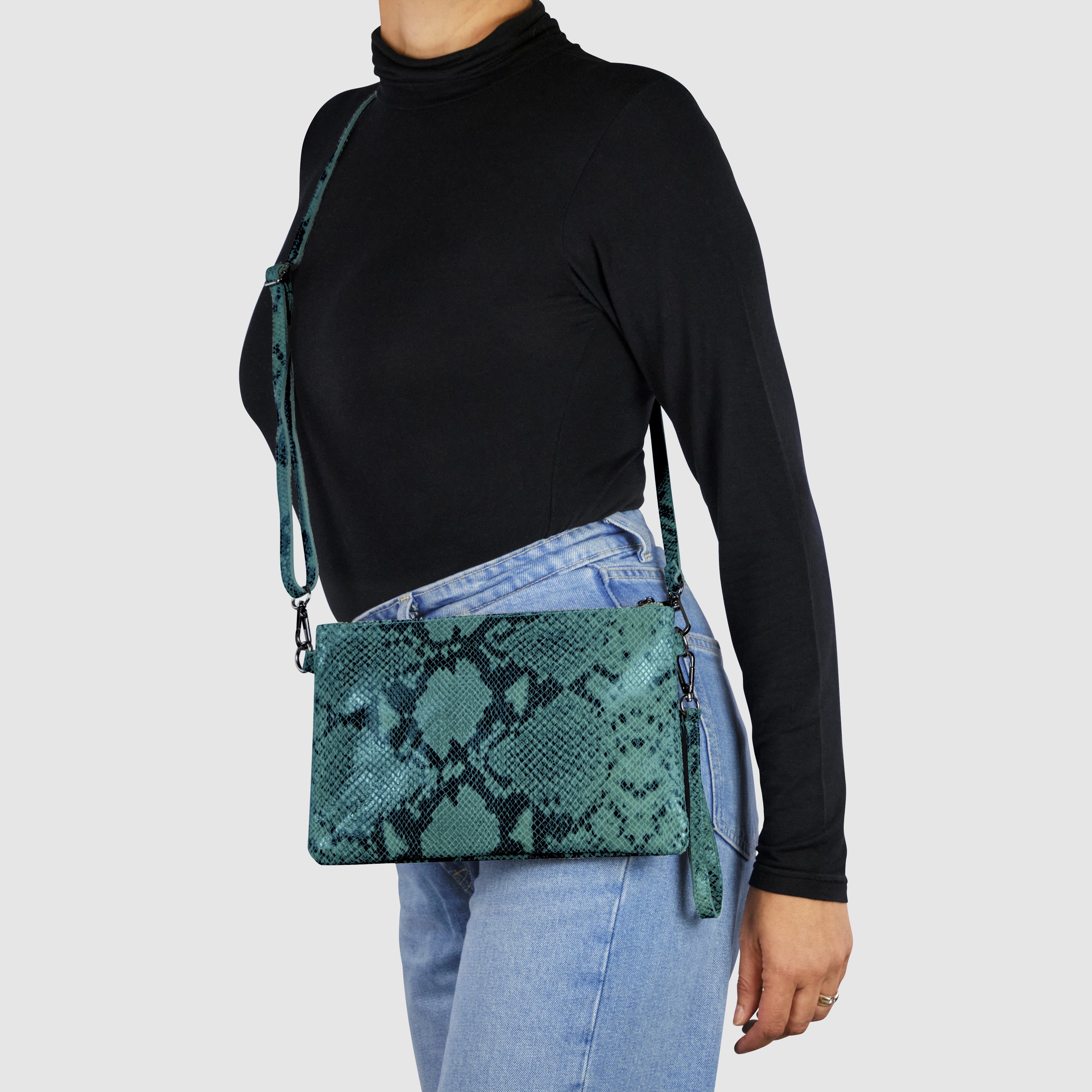 Italian Genuine Python-print Suede Crossbody Bag 111301