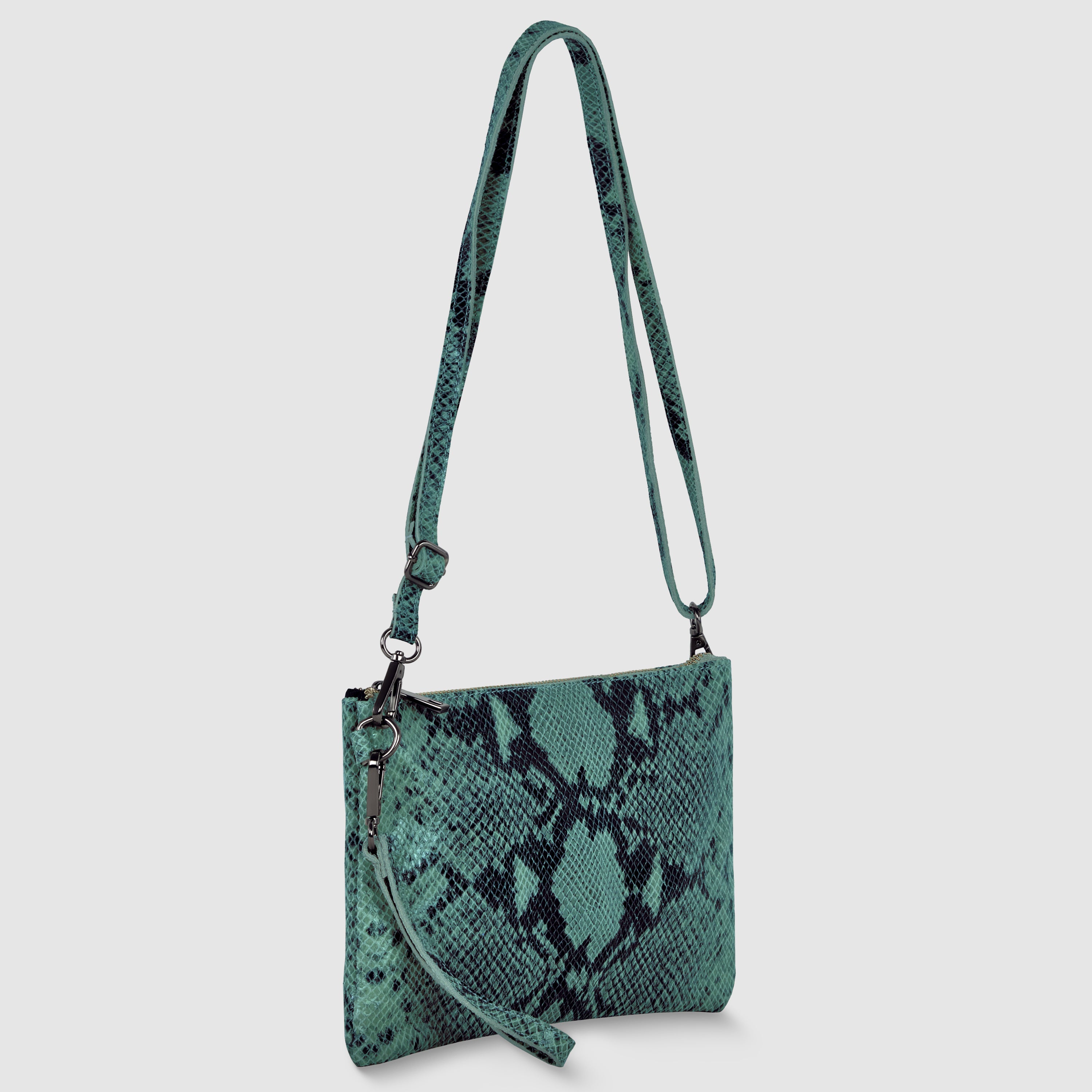 Italian Genuine Python-print Suede Crossbody Bag 111301