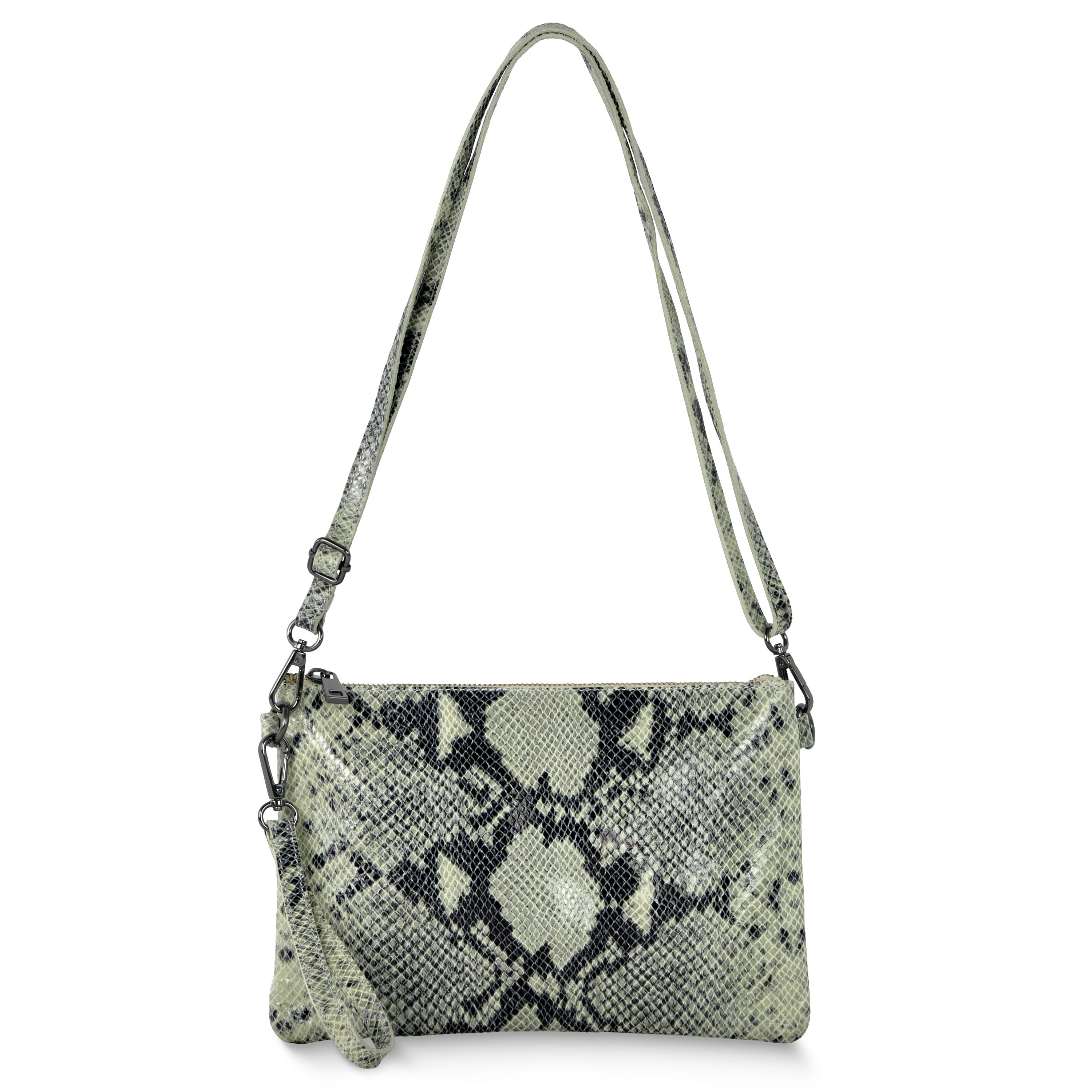 Italian Genuine Python-print Suede Crossbody Bag 111301