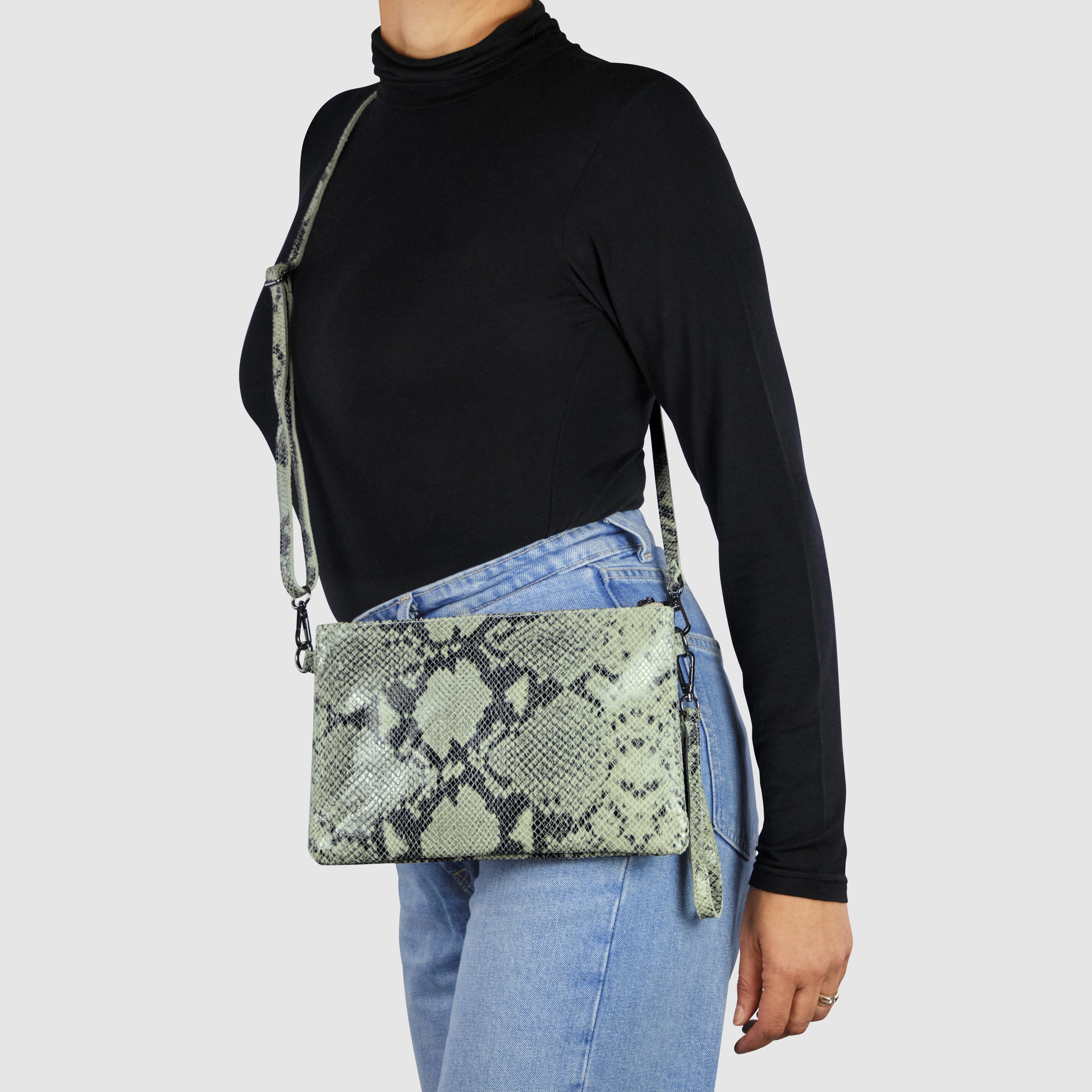 Italian Genuine Python-print Suede Crossbody Bag 111301