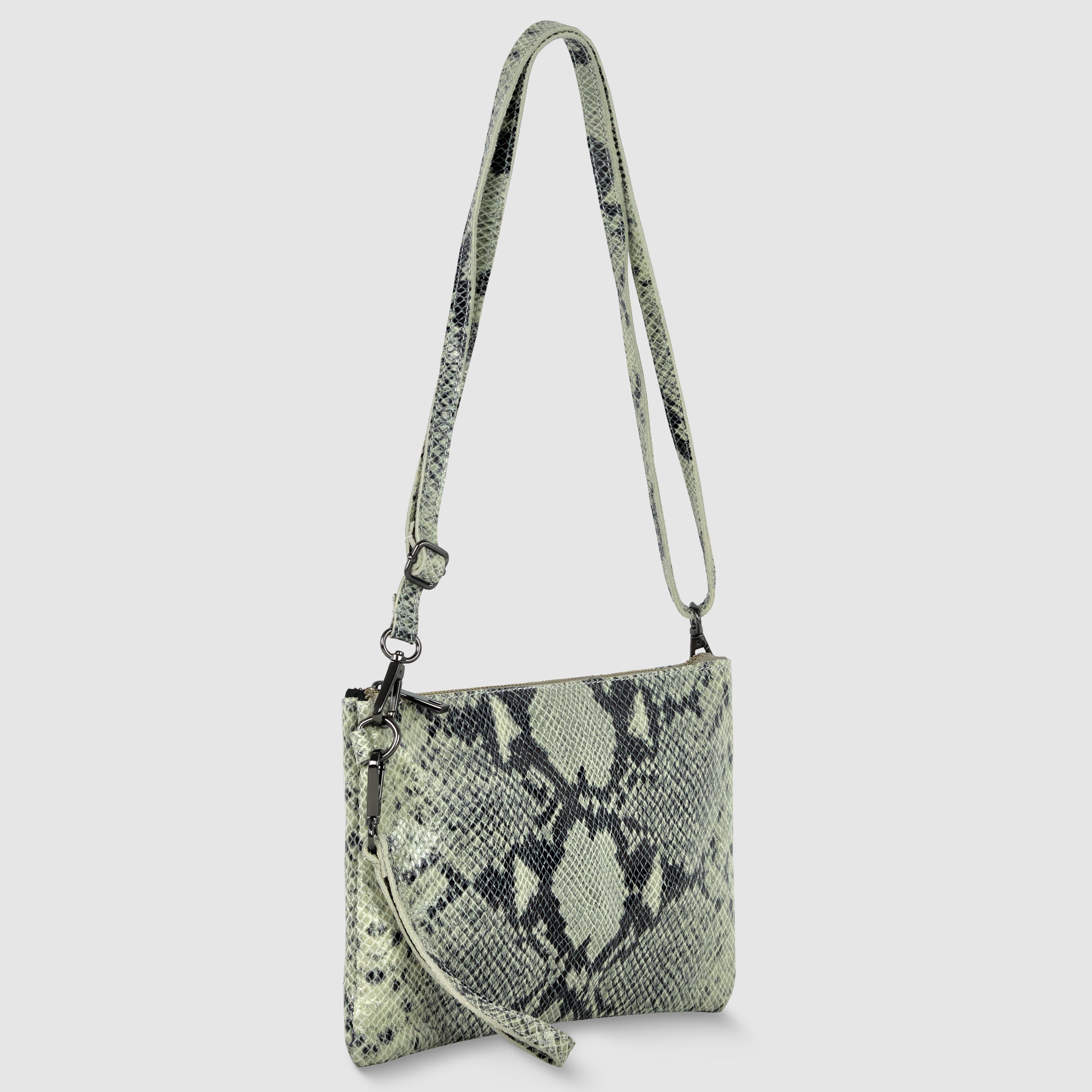 Italian Genuine Python-print Suede Crossbody Bag 111301