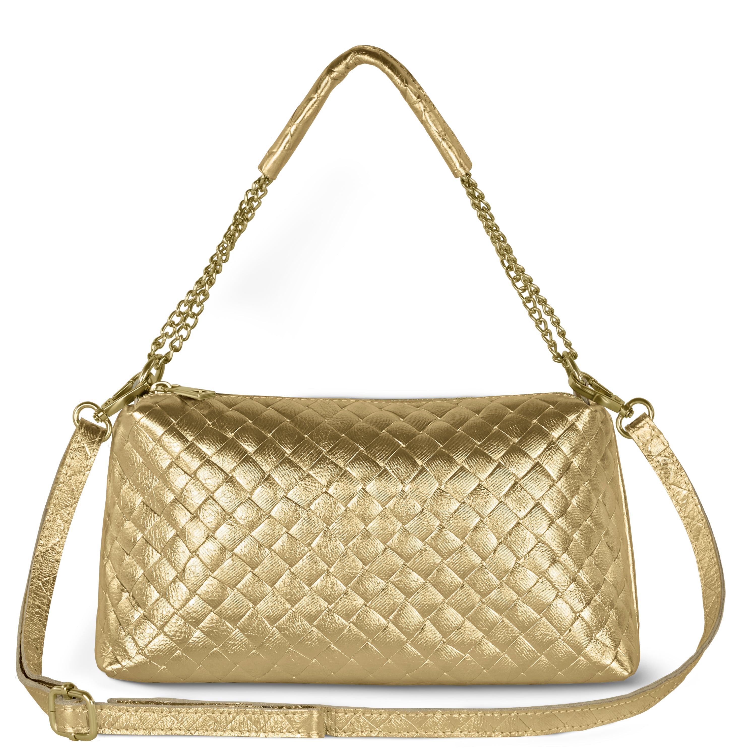 Italian Genuine Weave Metallic Suede Shoulder + Crossbody Bag 171522
