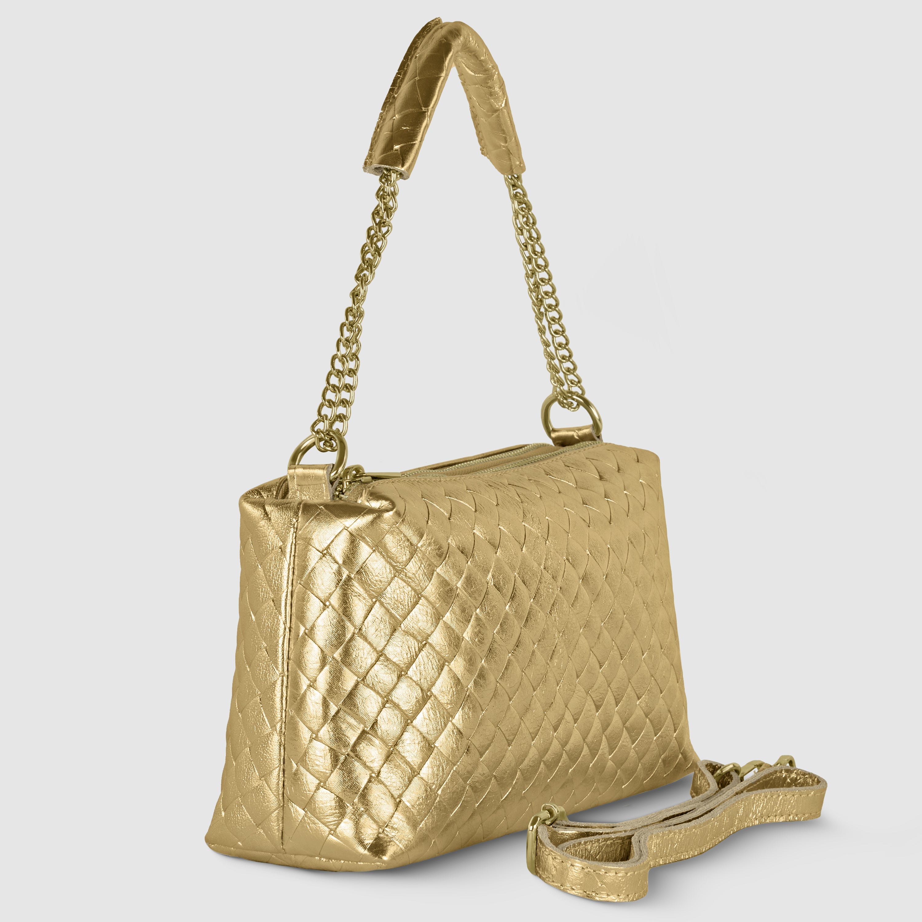 Italian Genuine Weave Metallic Suede Shoulder + Crossbody Bag 171522