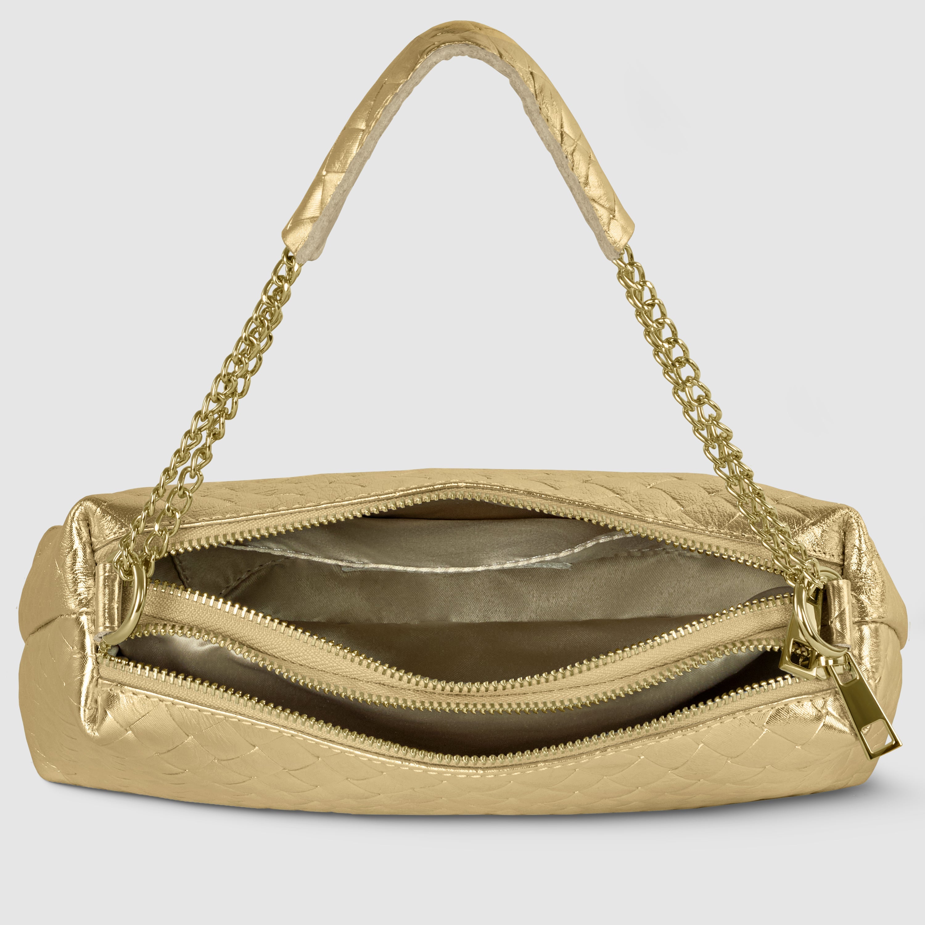 Italian Genuine Weave Metallic Suede Shoulder + Crossbody Bag 171522