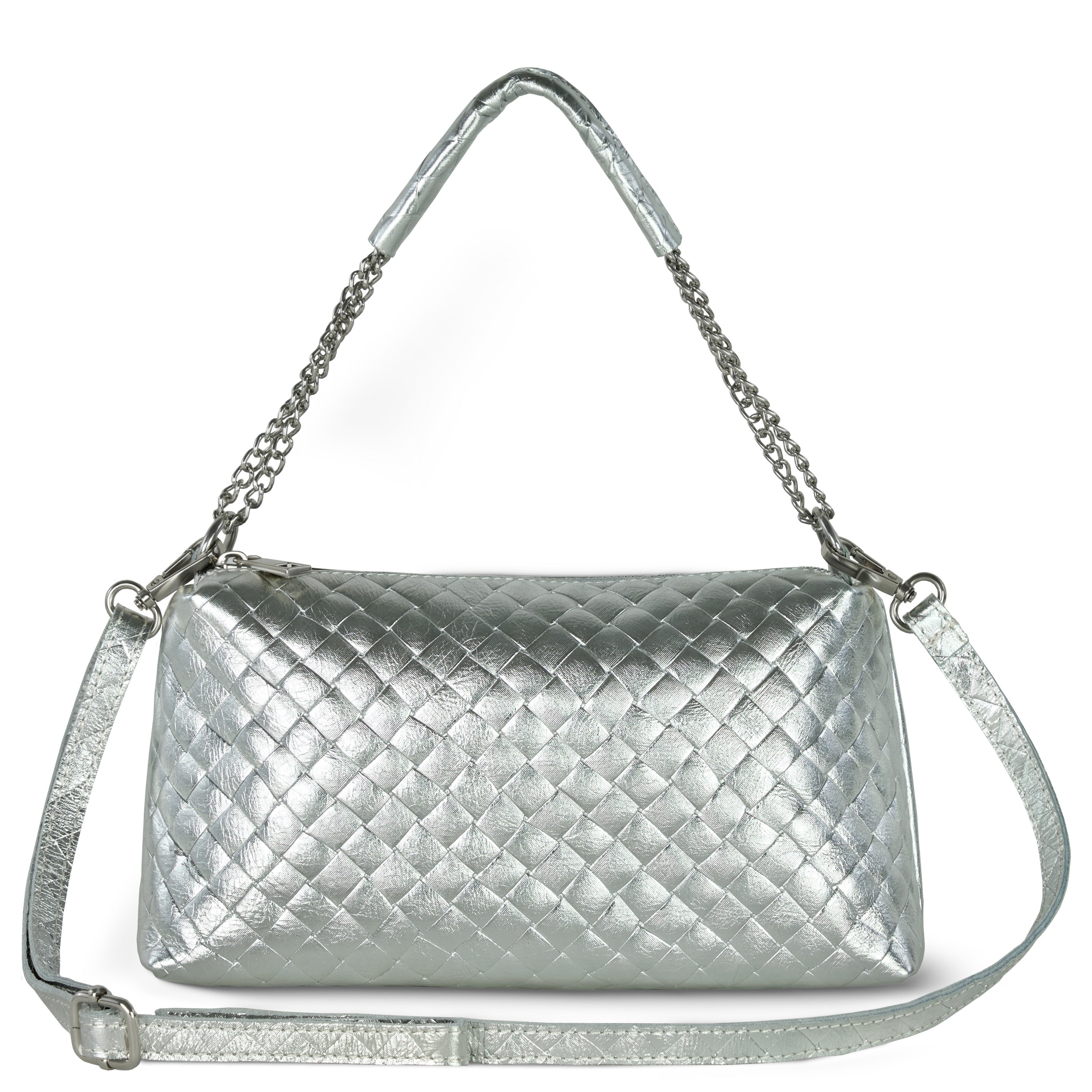 Italian Genuine Weave Metallic Suede Shoulder + Crossbody Bag 171522