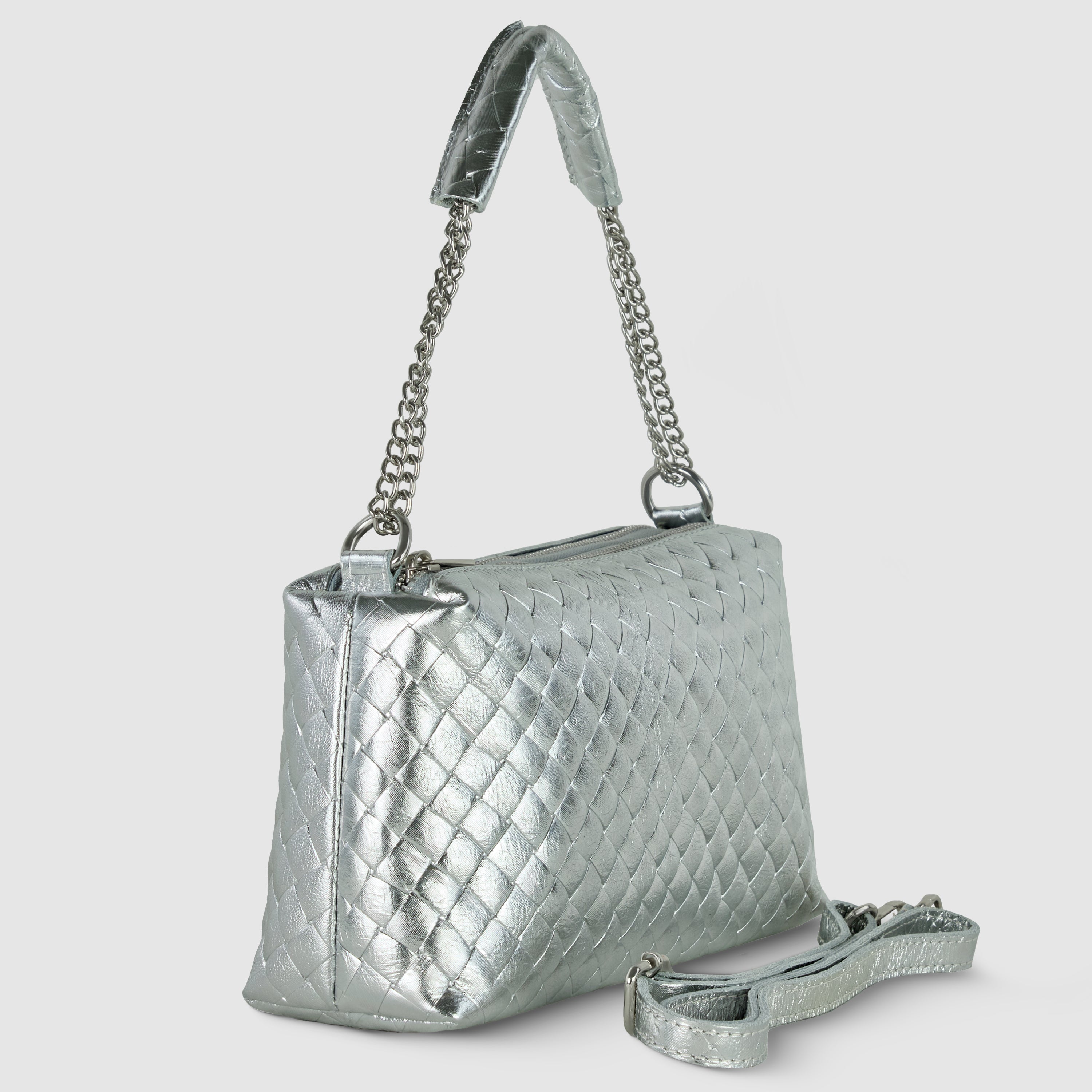 Italian Genuine Weave Metallic Suede Shoulder + Crossbody Bag 171522
