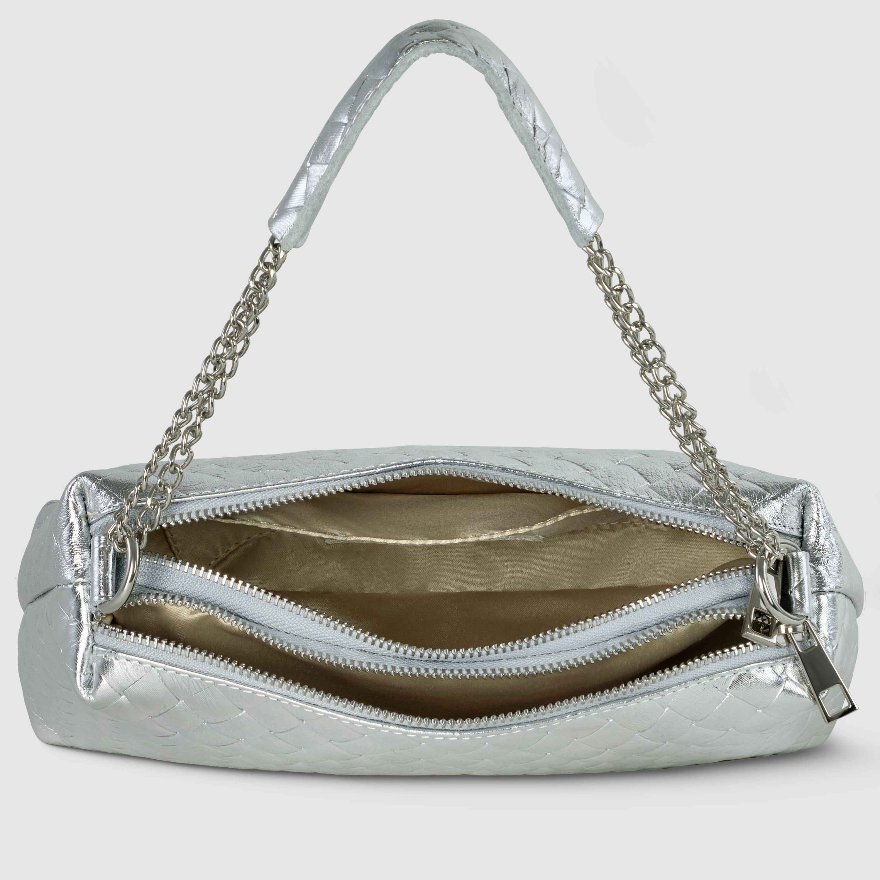 Italian Genuine Weave Metallic Suede Shoulder + Crossbody Bag 171522