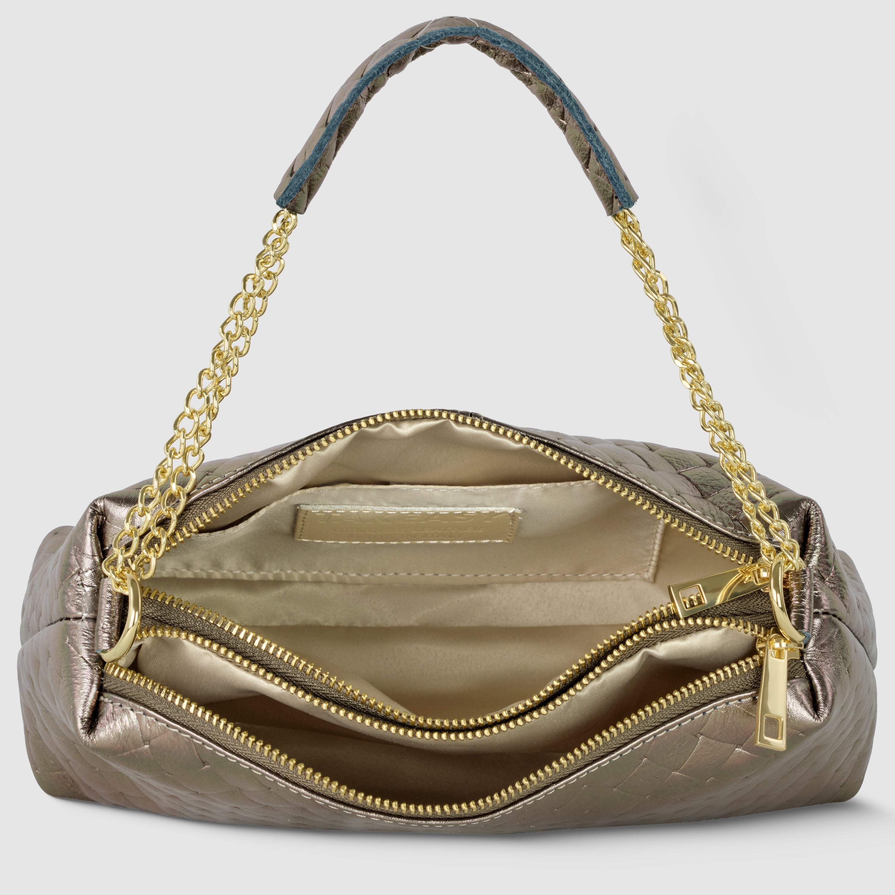 Italian Genuine Weave Metallic Suede Shoulder + Crossbody Bag 171522