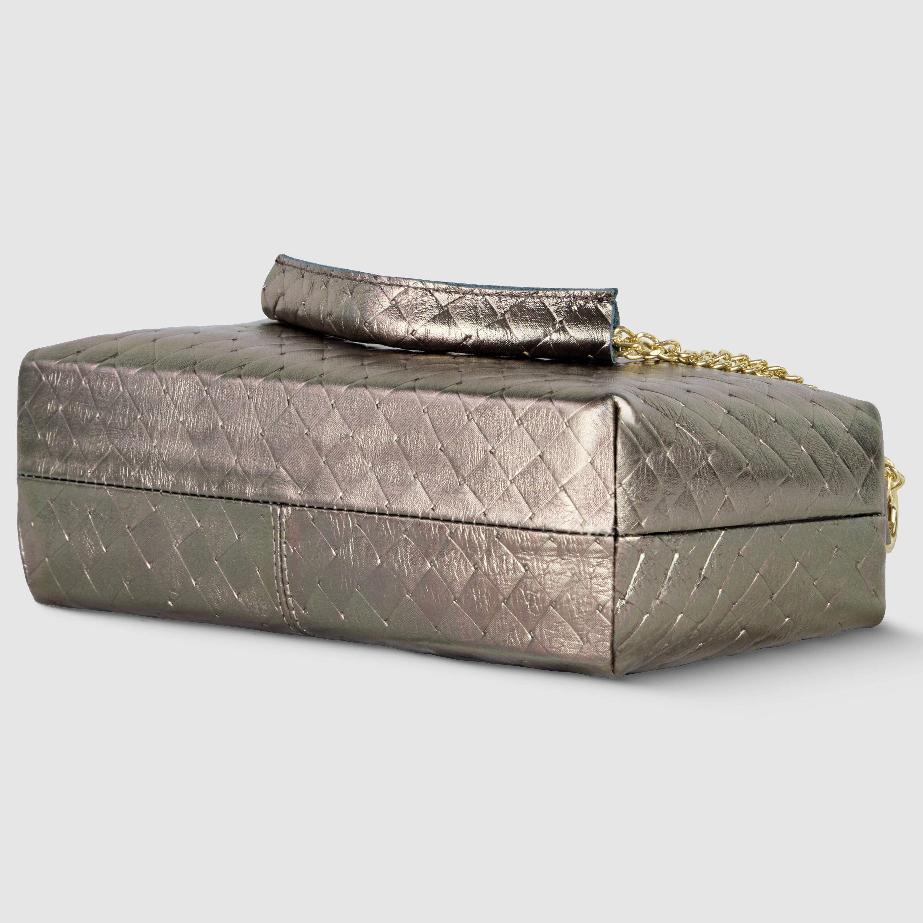 Italian Genuine Weave Metallic Suede Shoulder + Crossbody Bag 171522