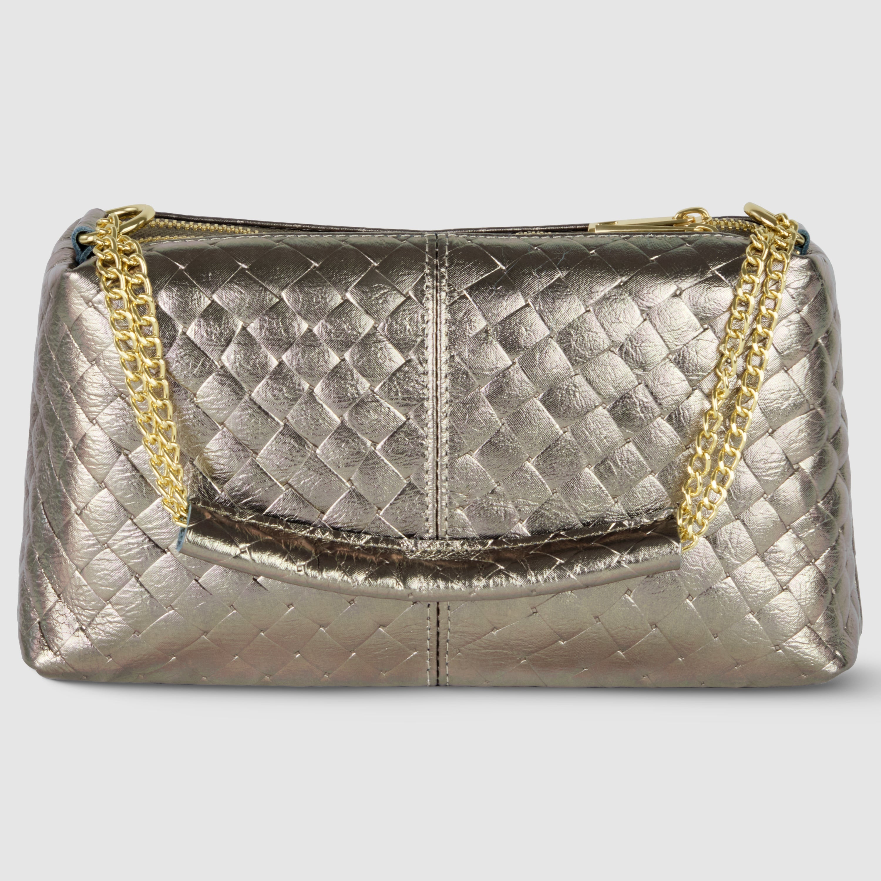 Italian Genuine Weave Metallic Suede Shoulder + Crossbody Bag 171522
