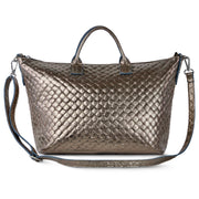 Italian Genuine Weave Metallic Suede Top-handle Bag 112334