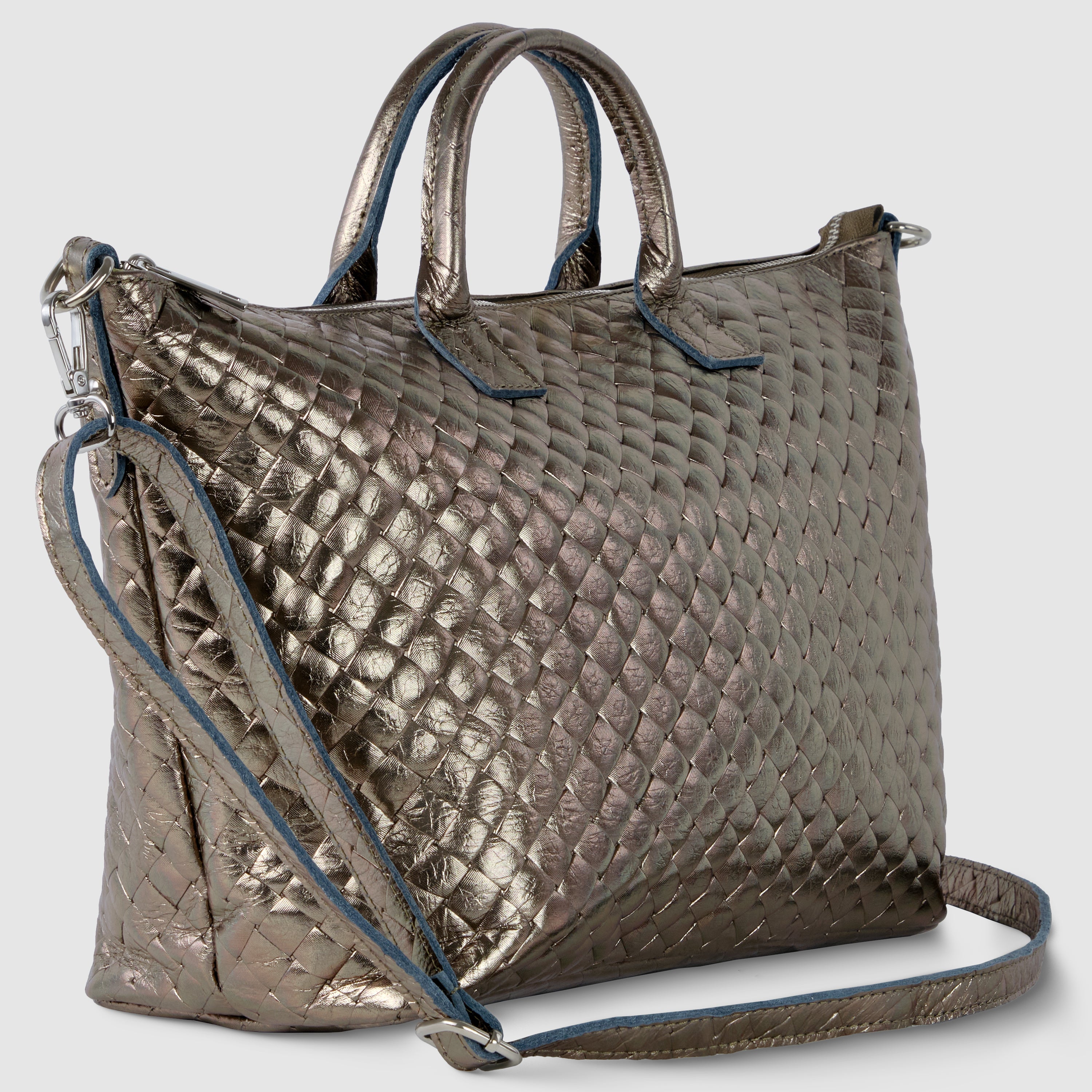 Italian Genuine Weave Metallic Suede Top-handle Bag 112334