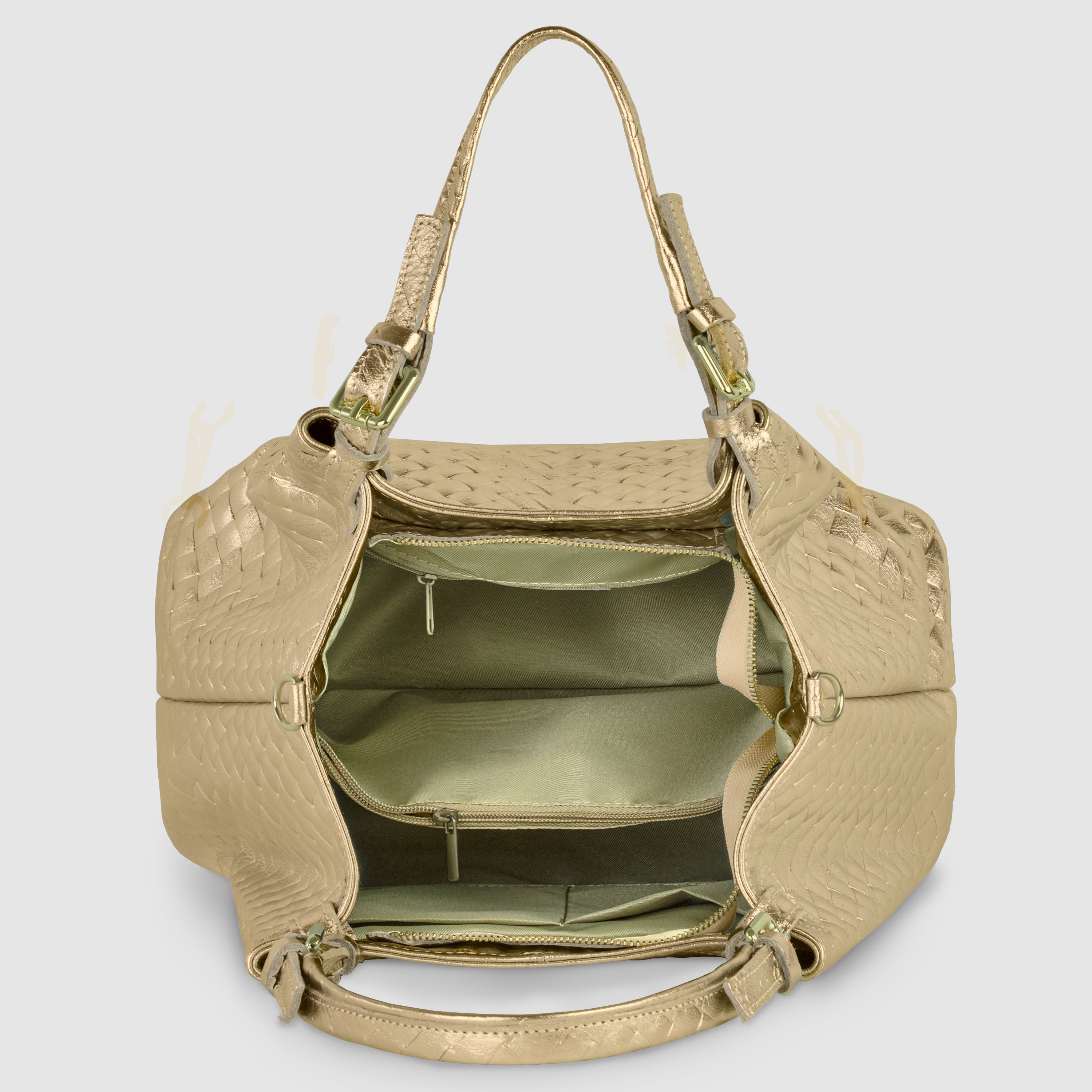 Weave Metallic Suede Leather Top-handle Bag