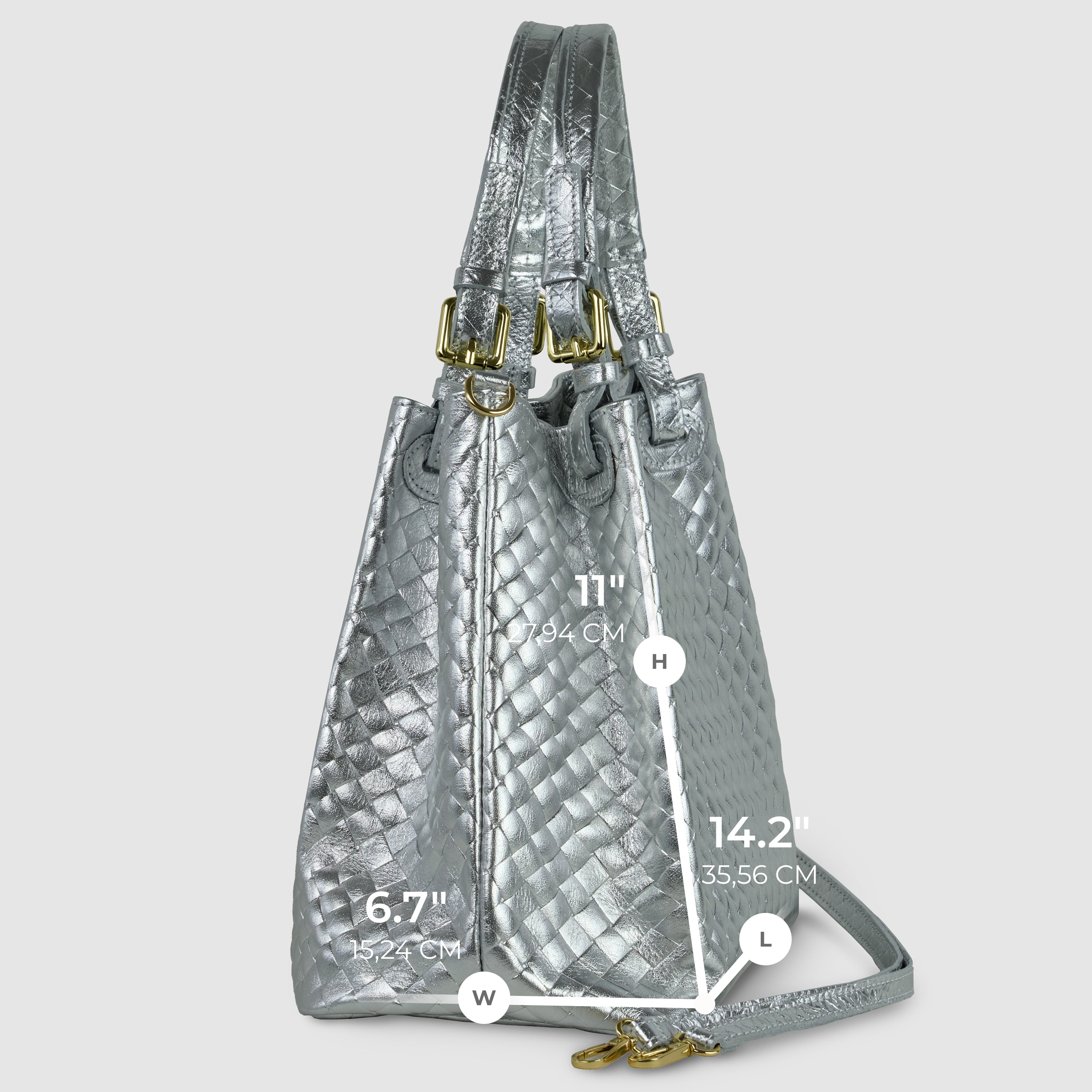 Weave Metallic Suede Leather Top-handle Bag