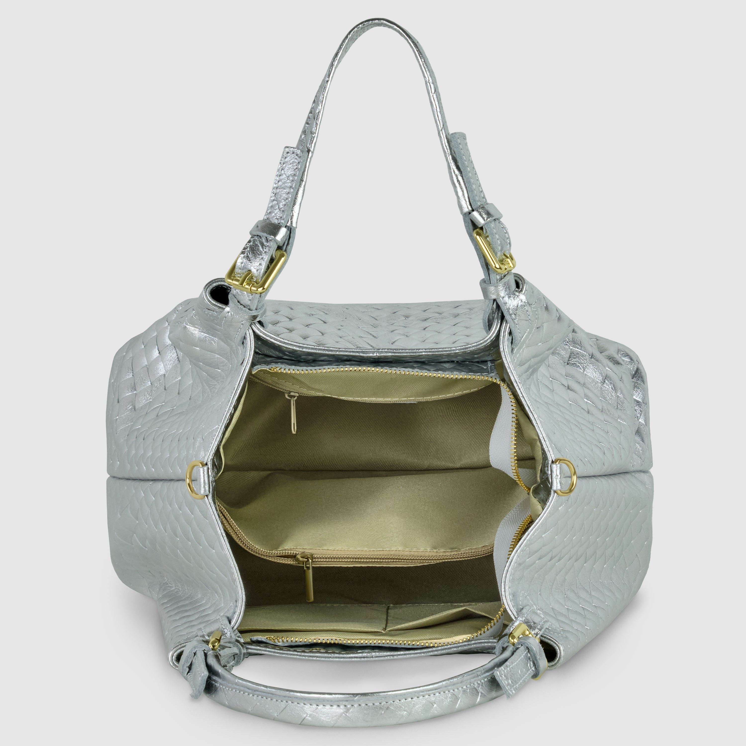 Weave Metallic Suede Leather Top-handle Bag