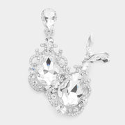 Teardrop Crystal Dangle Evening Clip On Earrings