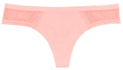 Pink Laser Cut Thong With Mesh And Lace