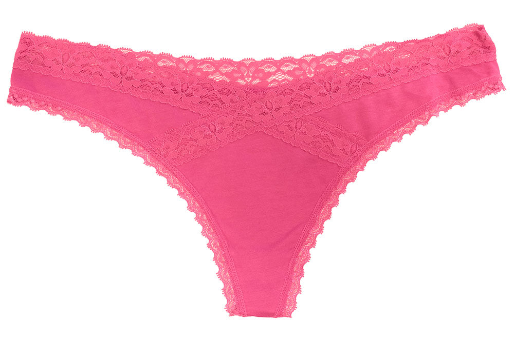 Modal Thong Featuring Crossed Lace Trim