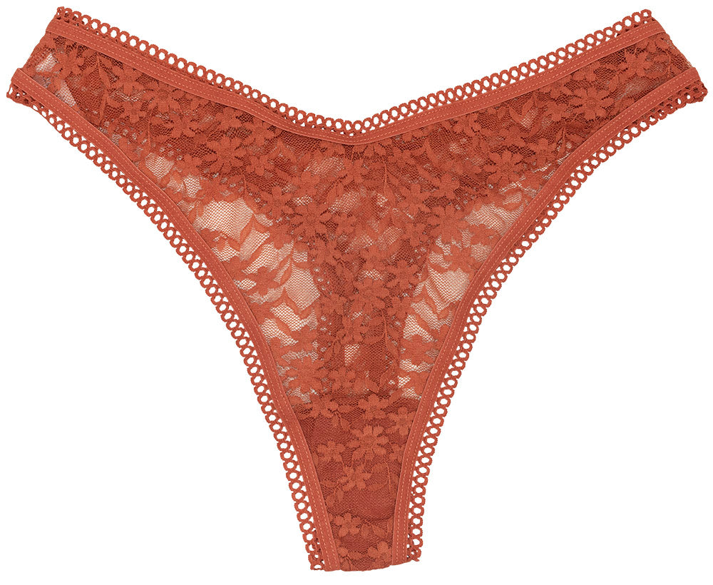 High Leg Daisy Lace Thong With Picot Trim