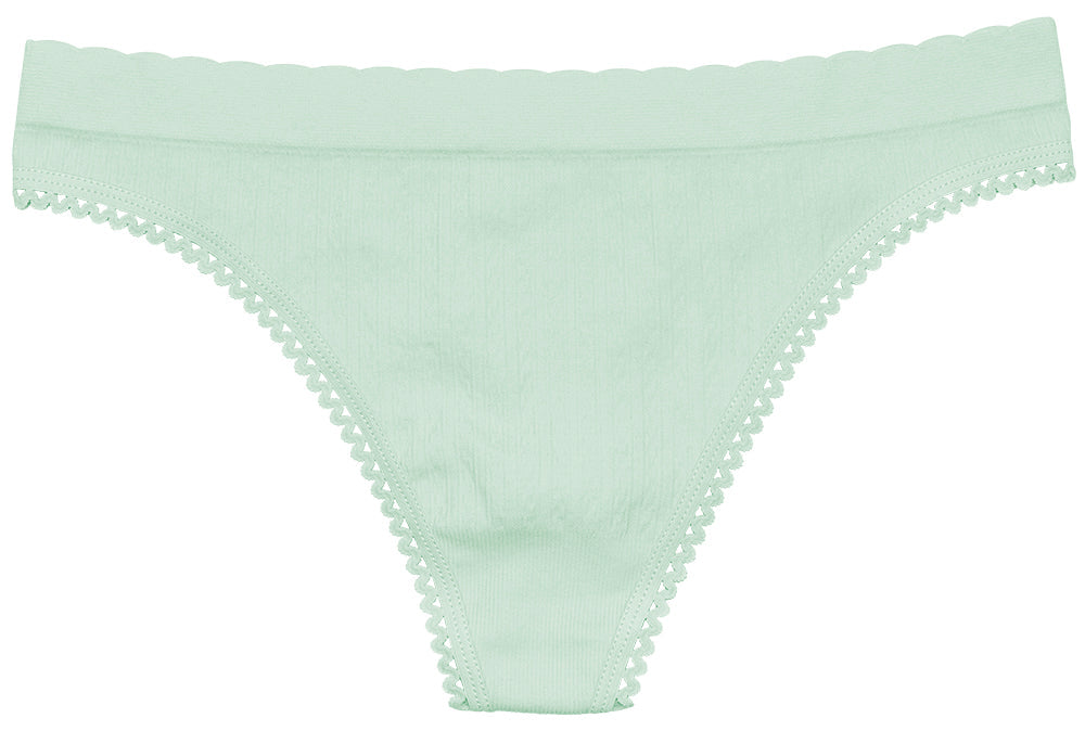 Seamless Textured Thong With Picot Trim