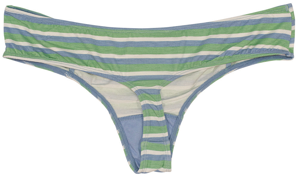 Blue And Green Striped Modal Thong With Ruching