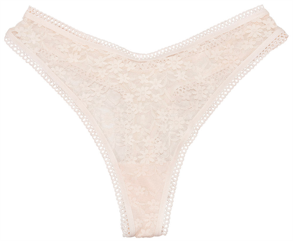 High Leg Daisy Lace Thong With Picot Trim