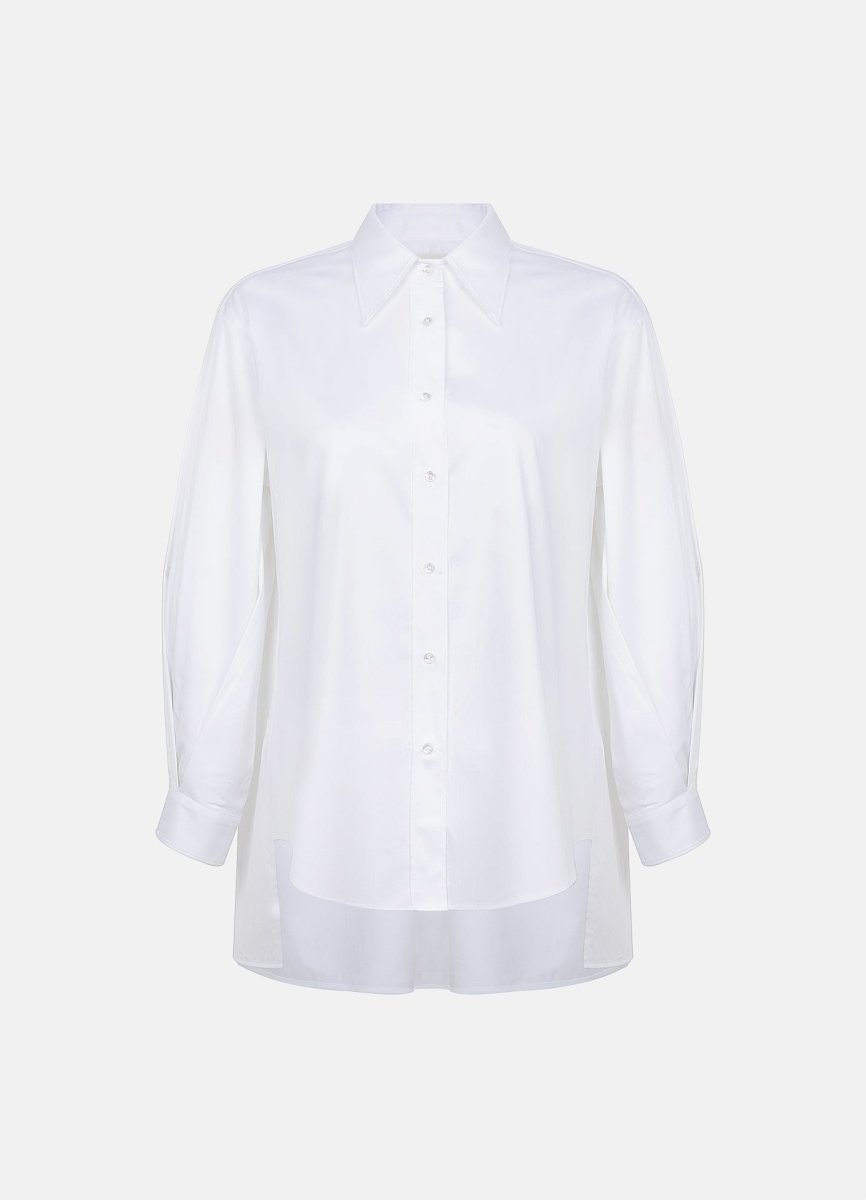 Terza Oversized Rolling-up White Cotton Shirt