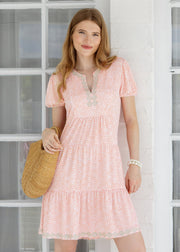 Gold Coast Embroidered Short Sleeve Tiered Dress