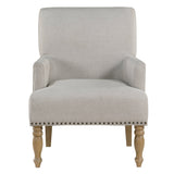 Upholstered Accent Chair with Recessed Arms, Nailhead Trim and Turned Legs