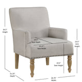 Upholstered Accent Chair with Recessed Arms, Nailhead Trim and Turned Legs