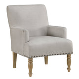 Upholstered Accent Chair with Recessed Arms, Nailhead Trim and Turned Legs