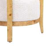 Upholstered Burled Wood Arm Chair with Wood Frame and Curved Back