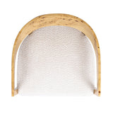 Upholstered Burled Wood Arm Chair with Wood Frame and Curved Back