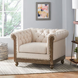 Upholstered Fabric Club Chair with Nailhead Trim