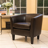 Upholstered Leather Club Chair with Flared Armrests
