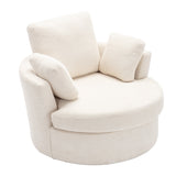 Upholstered Swivel Barrel Chair with 3 Pillows and Curved Backrest
