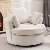 Upholstered Swivel Barrel Chair with 3 Pillows and Curved Backrest