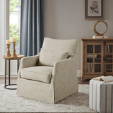 Upholstered Swivel Chair with Metal Base and Recessed Arms