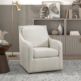 Upholstered Swivel Chair with Sloped Arms and Metal Base