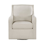 Upholstered Swivel Chair with Sloped Arms and Metal Base