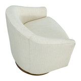 Upholstered Swivel Chair with Wood Base and Curved Back