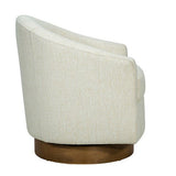 Upholstered Swivel Chair with Wood Base and Curved Back