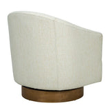 Upholstered Swivel Chair with Wood Base and Curved Back