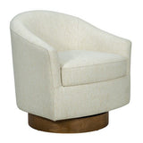 Upholstered Swivel Chair with Wood Base and Curved Back