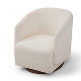 Upholstered Swivel Chair with Wooden Base and Curved Armrest
