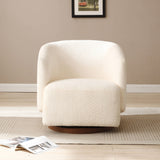 Upholstered Swivel Chair with Wooden Base and Curved Armrest